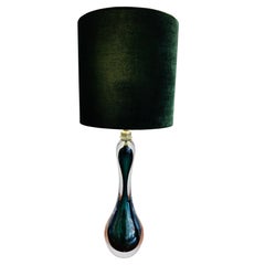 Lampe de bureau en verre émeraude vert émeraude et transparent Val St Lambert, Belgique, années 1950