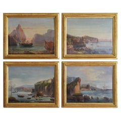 Early 19th Century Set of Four Italian School Oil Paintings, Bay of Naples