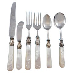 Mother of Pearl Handle Sterling Silver with Stainless Set Service 56 pieces