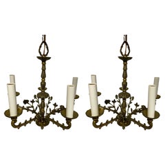 Pair French Style Brass Chandeliers
