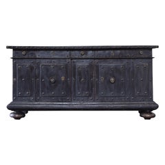 Antique Italian, Bologna, Baroque Period Ebonized Wood and Gesso Credenza, 17th Century