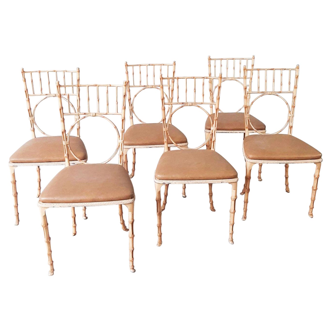 Set of 6 Midcentury Faux Bamboo Aluminium Painted Dining Chairs, 1950s For Sale