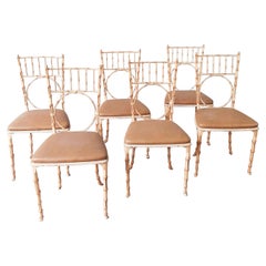 Set of 6 Midcentury Faux Bamboo Aluminium Painted Dining Chairs, 1950s