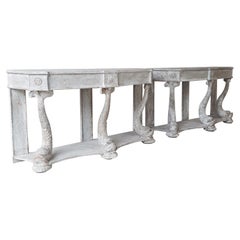 Pair of Large Sculpted Wooden Italian Console Tables with Dolfin Legs