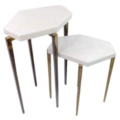 Polygonal Nesting Tables in Rock Crystal and Old Brass Patina by Ginger Brown