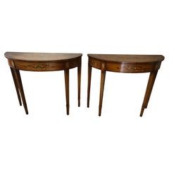 Gorgeous Stately Pair of Adams Style Demilune Console Tables