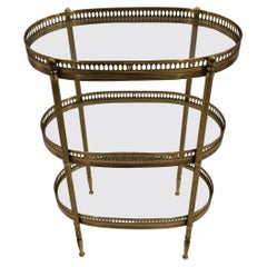 Vintage Elegant Oval Brass & Glass 3 Tiered Side Table