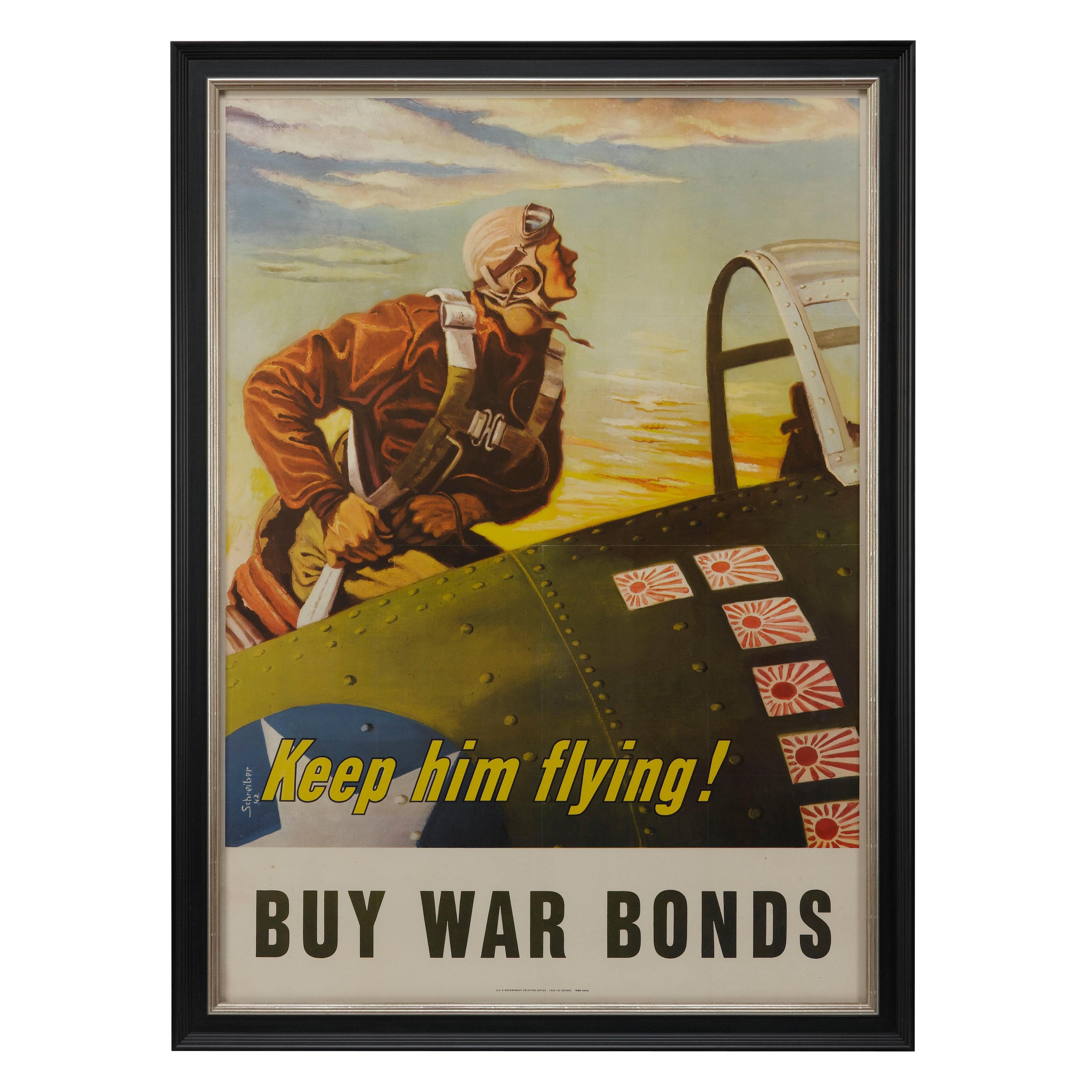 "Keep Him Flying! Buy War Bonds" Vintage WWII Poster by George Schreiber, 1943