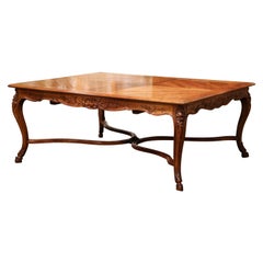 19th Century Louis XV Carved Walnut Parquetry Table with Leaf from Provence