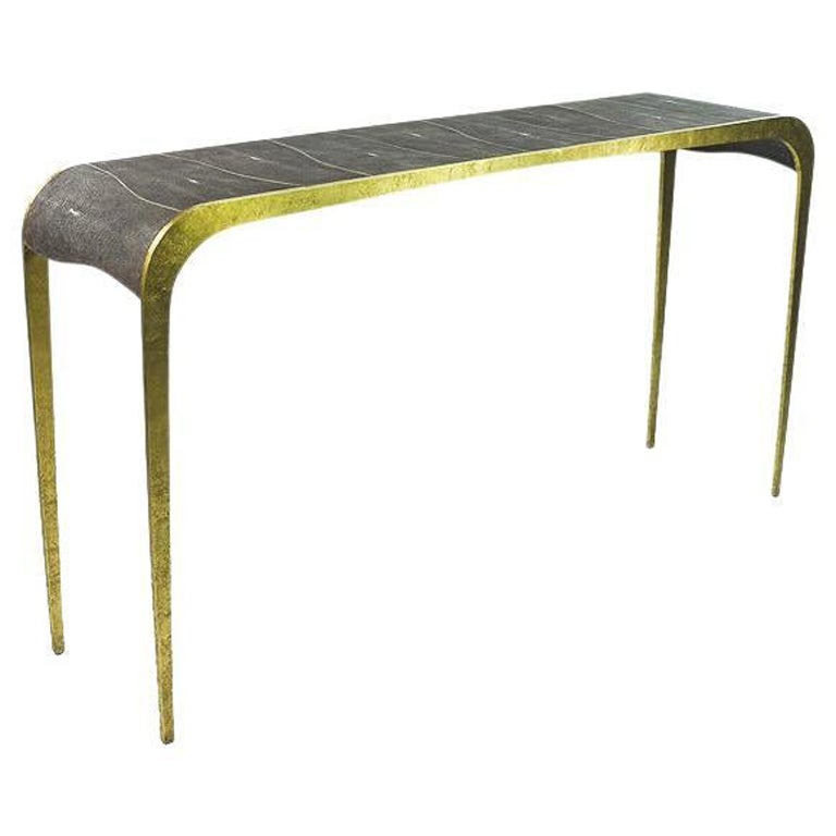 Hammered Brass Console with Waterfall Design by Ginger Brown For Sale