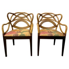 Incredible Bent Rattan and Bamboo Occasional Chairs, Pair