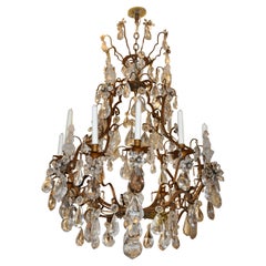 Antique 19th Century Rock Crystal and Gilt Iron Chandelier