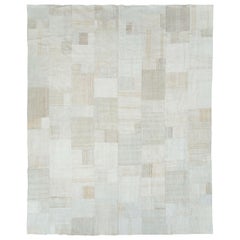 White & Beige Contemporary Handmade Turkish Flatweave Kilim Room Size Carpet