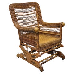 Retro Heywood Wakefield Woven Wicker Victorian Platform Rocker Rocking Chair