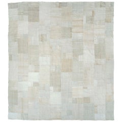 White & Beige Contemporary Handmade Turkish Flatweave Kilim Room Size Carpet