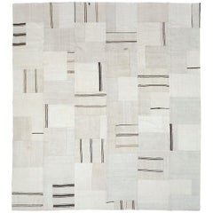 Tapis Kilim turc contemporain blanc et noir à tissage plat fait à la main, taille de pièce