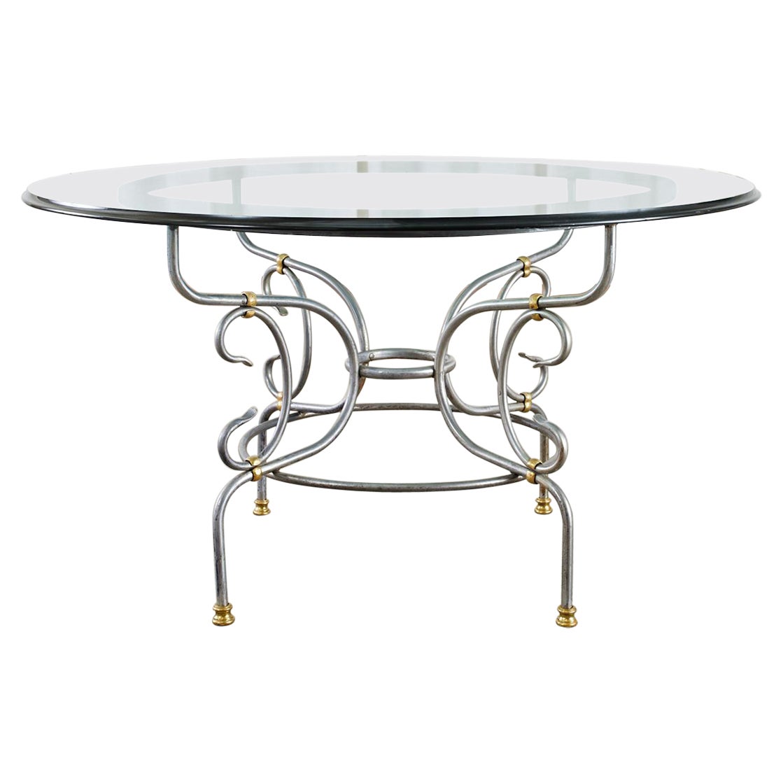 French Art Nouveau Style Steel Bronze Garden Dining Table