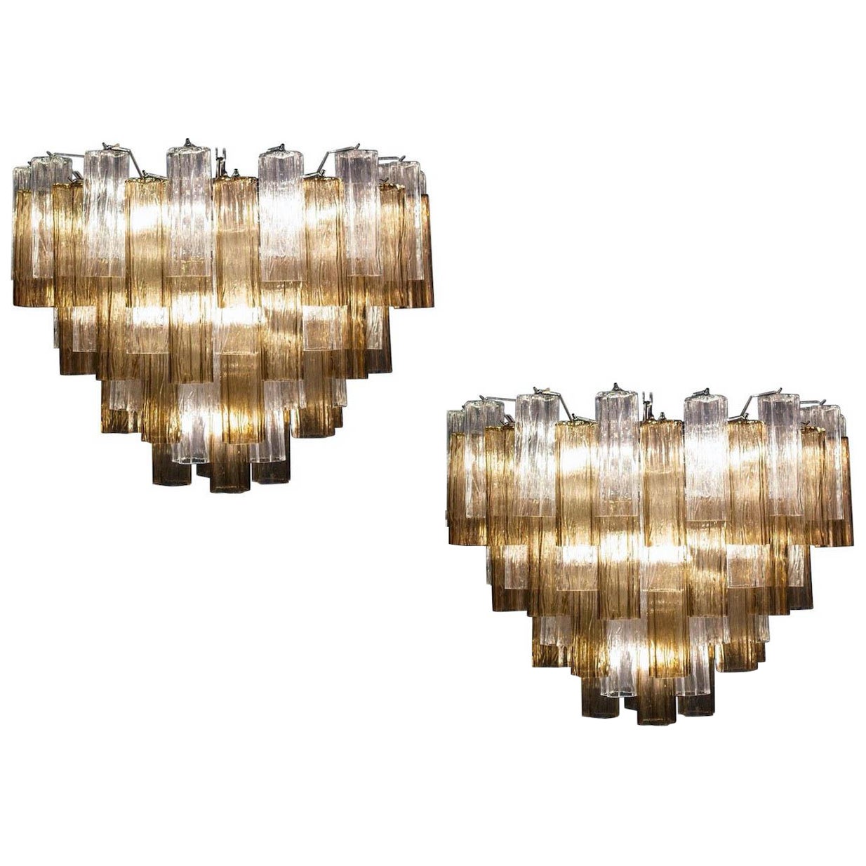  Pair Smoke and Clear Murano Glass Tronchi Chandelier or Ceiling Light For Sale