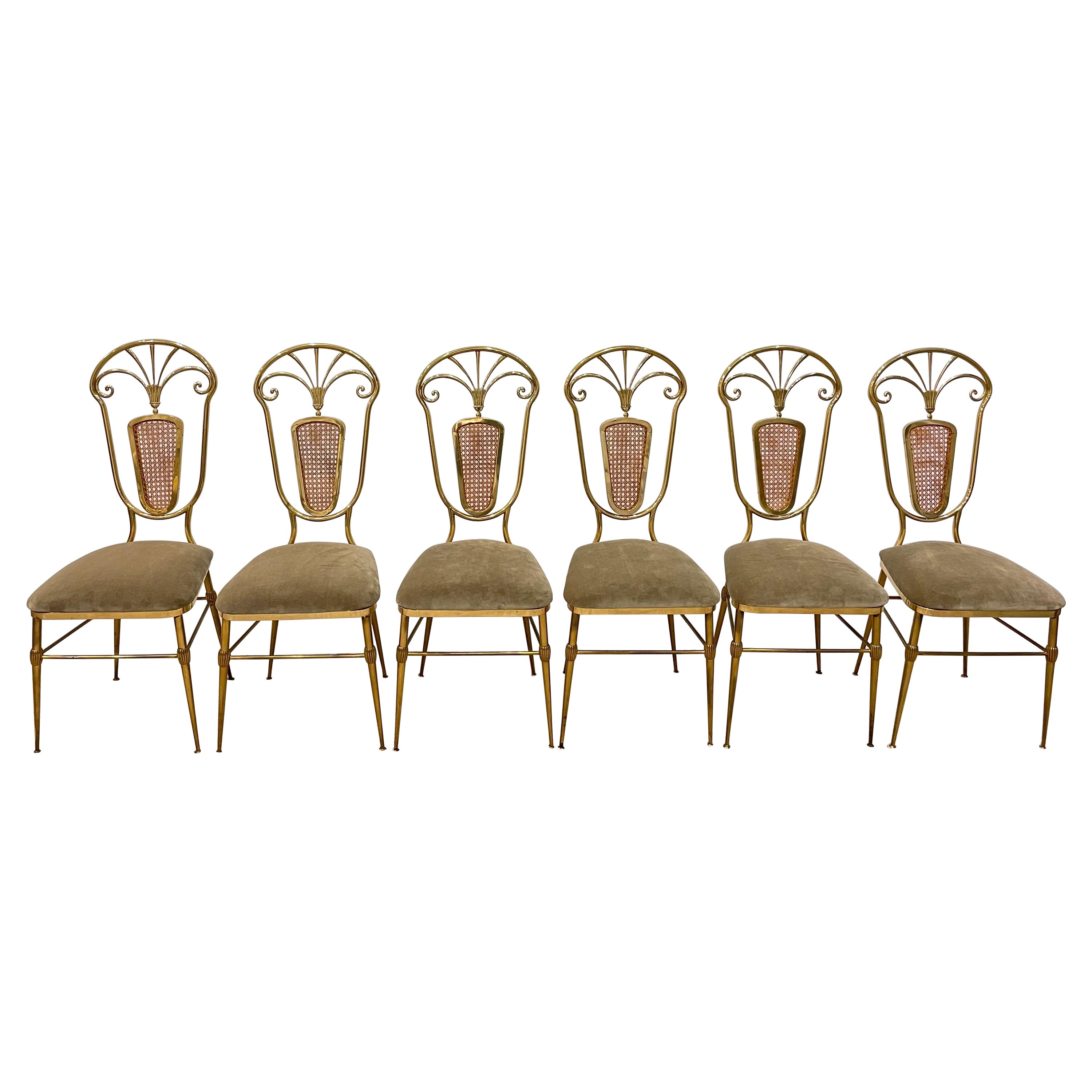 Set of Six '6' Fine Vintage Italian Brass Dining Chairs