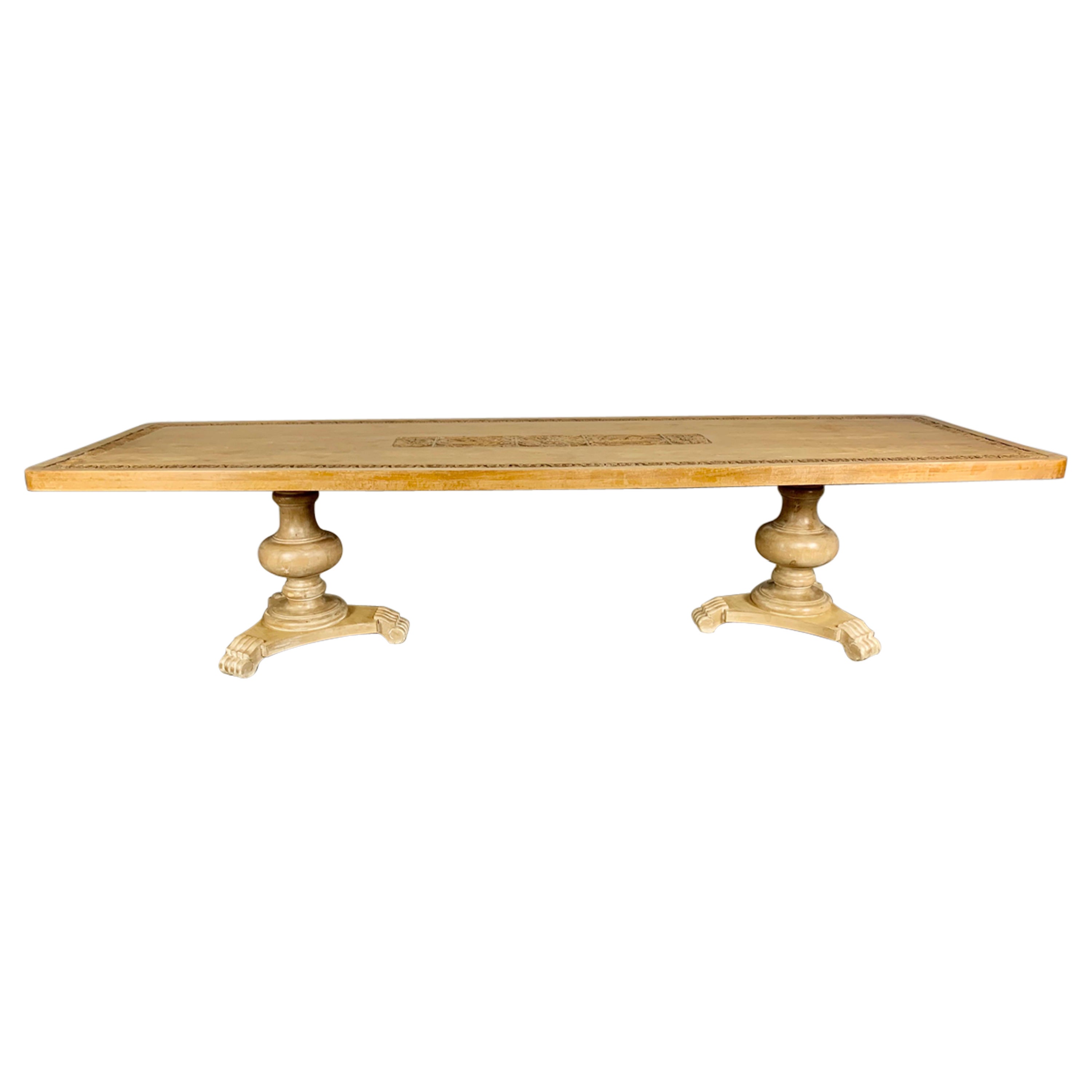 Exotic Antique HandCarved Italian Oystered Olive Wood Dining Table at