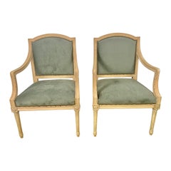 Vintage Pair of French Neoclassical Style Blue Velvet Chairs