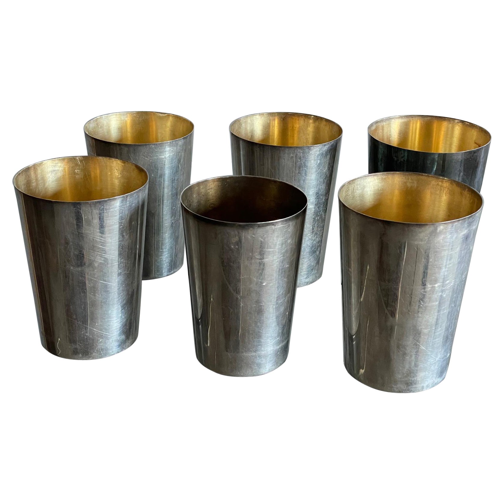 Set of Six Silverplate Tumblers Davis London For Sale