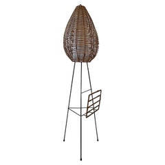 French Wicker & Iron Magazine Lamp