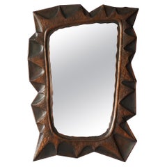 Italian, Sizable Freeform Wall Mirror, Patinated Copper, Mirror, Italy, 1950s