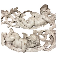 Rare Hand Carved Baroque Architectural Wall or Ceiling Cherubs Sculptures 9 Feet