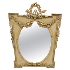 Monumental Intricately Carved Cream Painted French Style Mirror
