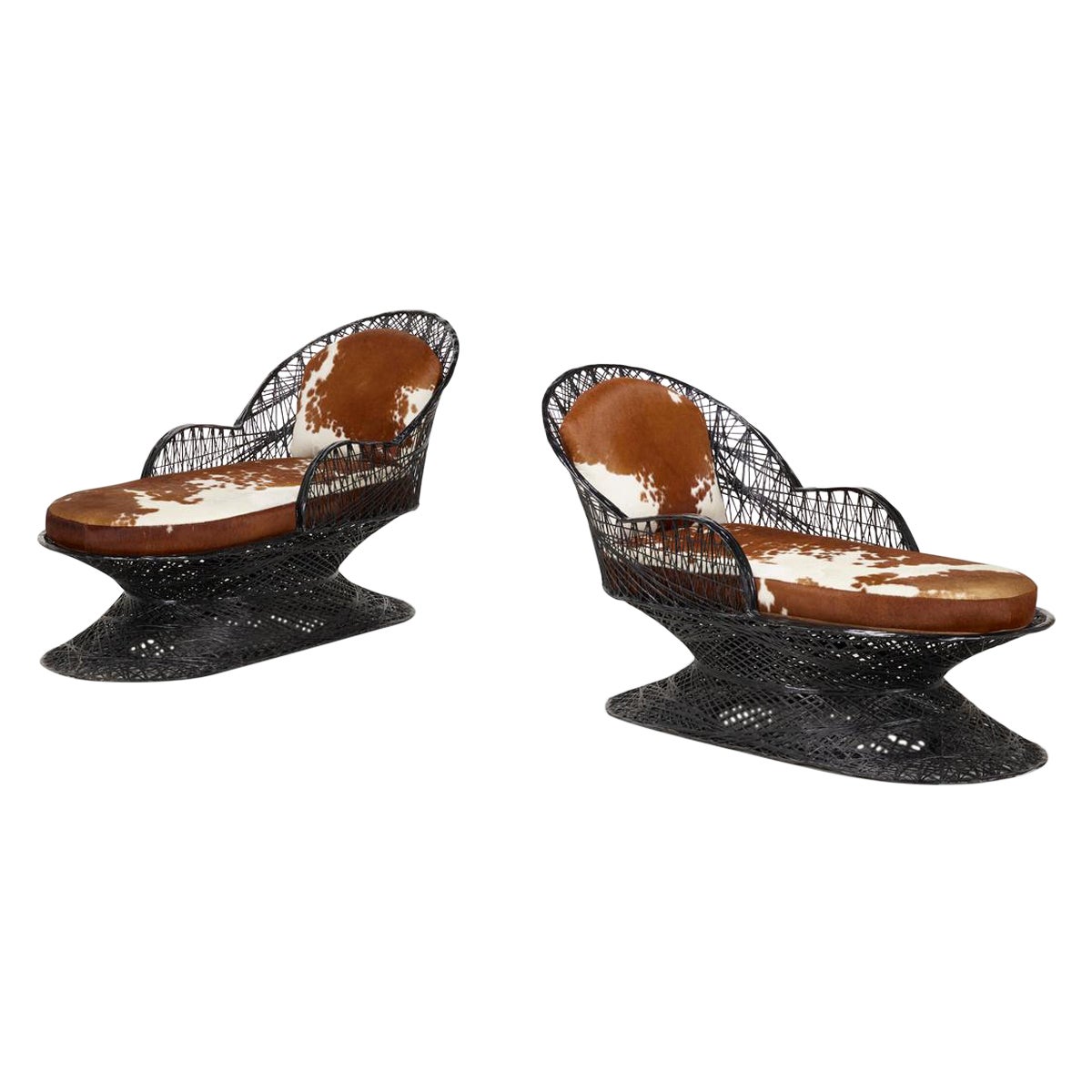 Pair of Chaise Longue in Lacquered Resin and Cowhide by Russel Woodard