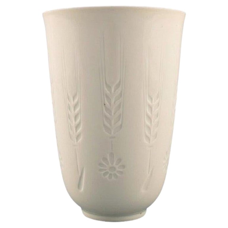 Royal Copenhagen Blanc de Chine Vase with Flowers and Wheat Ears in Relief For Sale