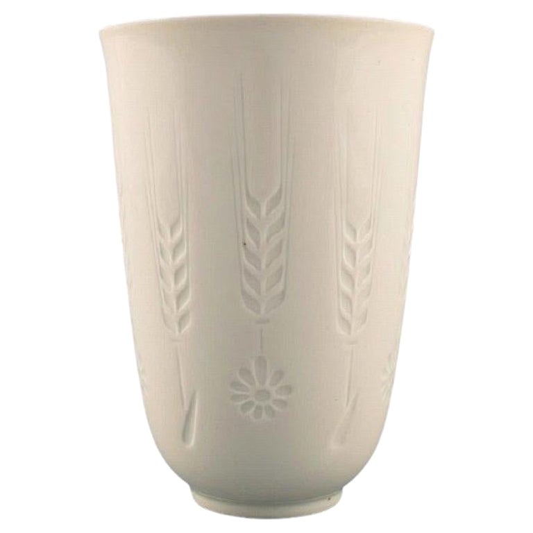 Royal Copenhagen Blanc de Chine Vase with Flowers and Wheat Ears in Relief