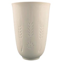 Royal Copenhagen Blanc de Chine Vase with Flowers and Wheat Ears in Relief