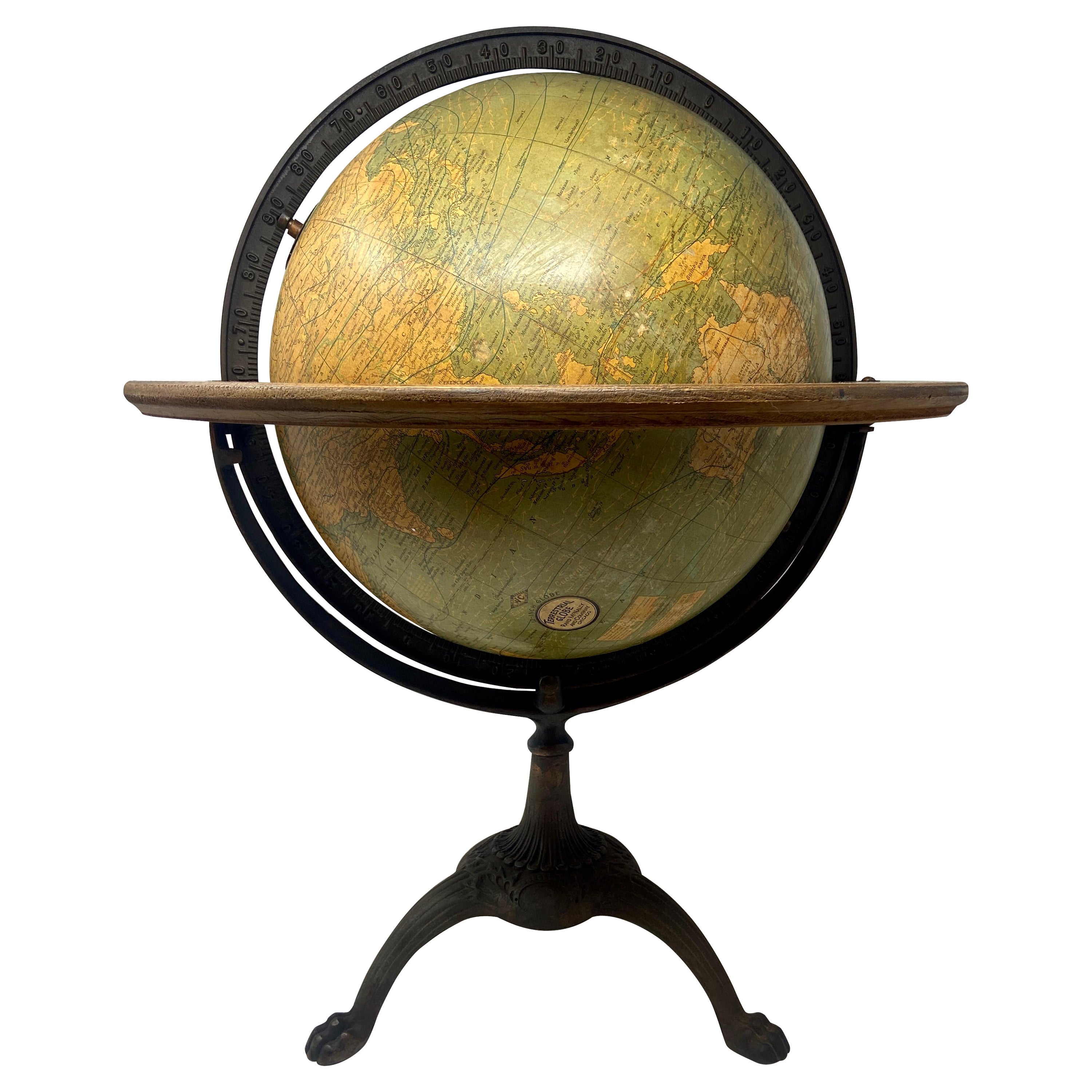 Anciennement américaine, Red Menally Co. Globe de table de Chicago sur Stand, Circa 1900