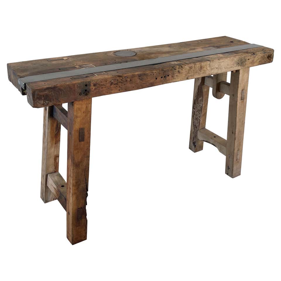 Primitive Wooden Worktable or Console For Sale at 1stDibs