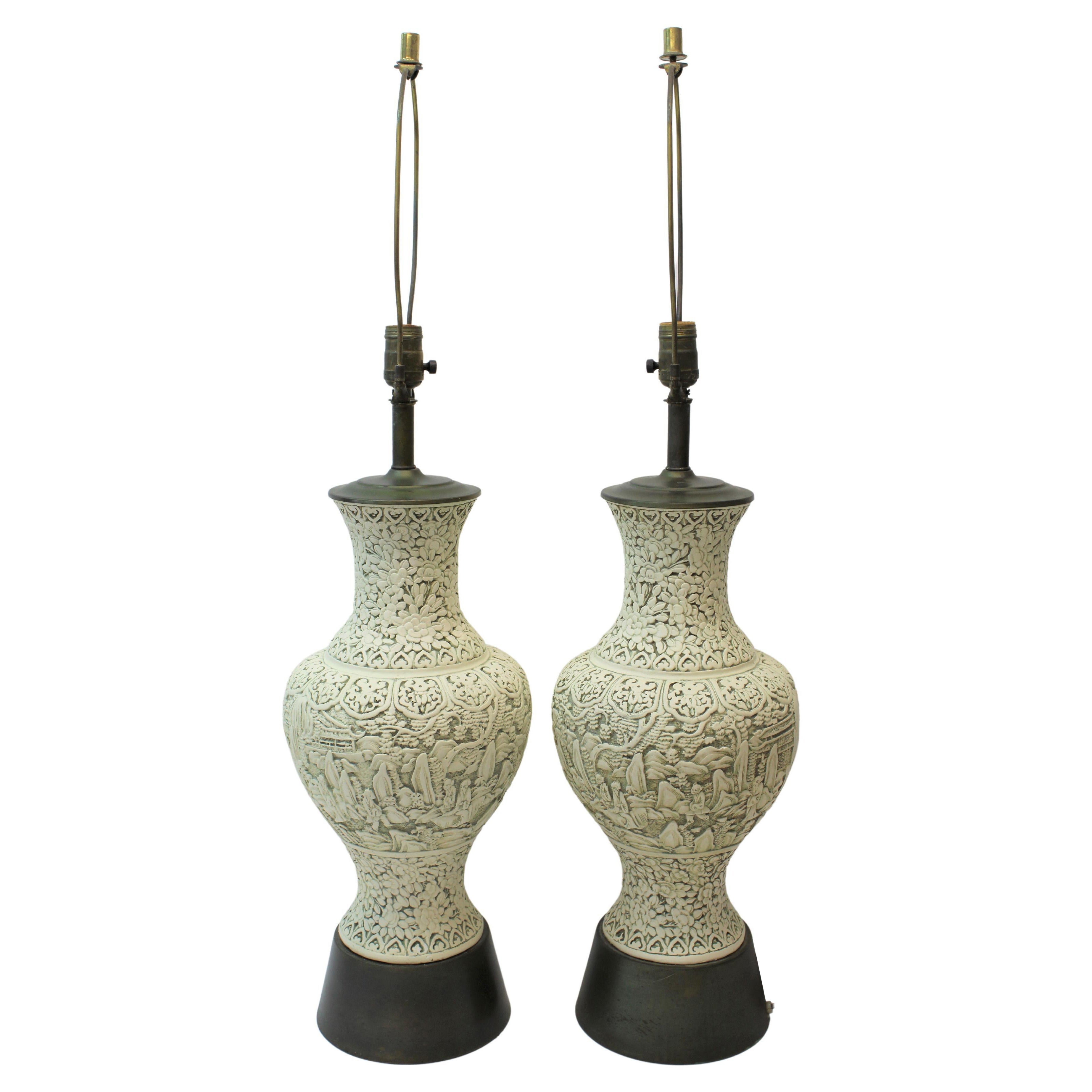 Hand Painted Asian Porcelain Lamps For Sale