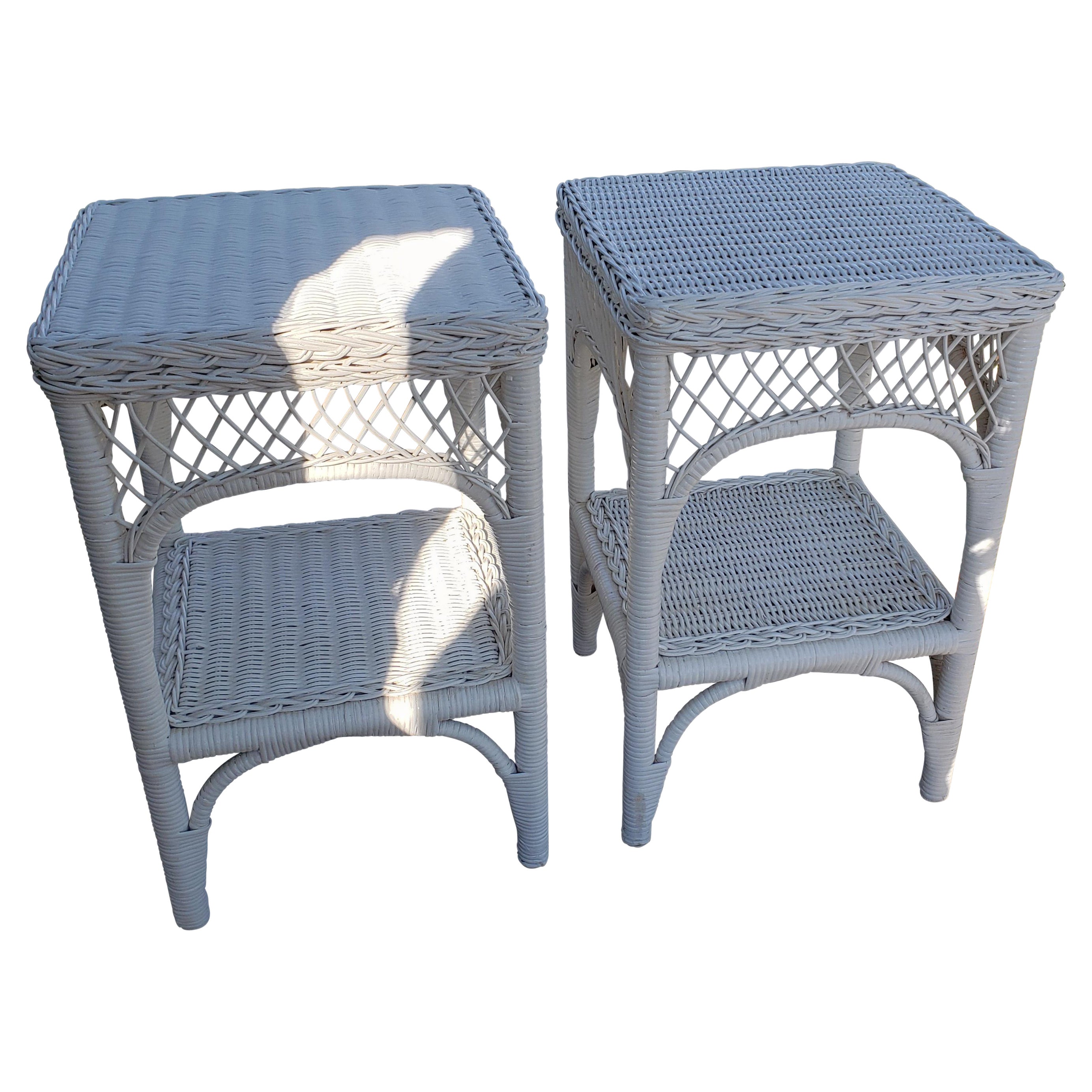 Vintage Rattan and Wicker Side Tables - a Pair