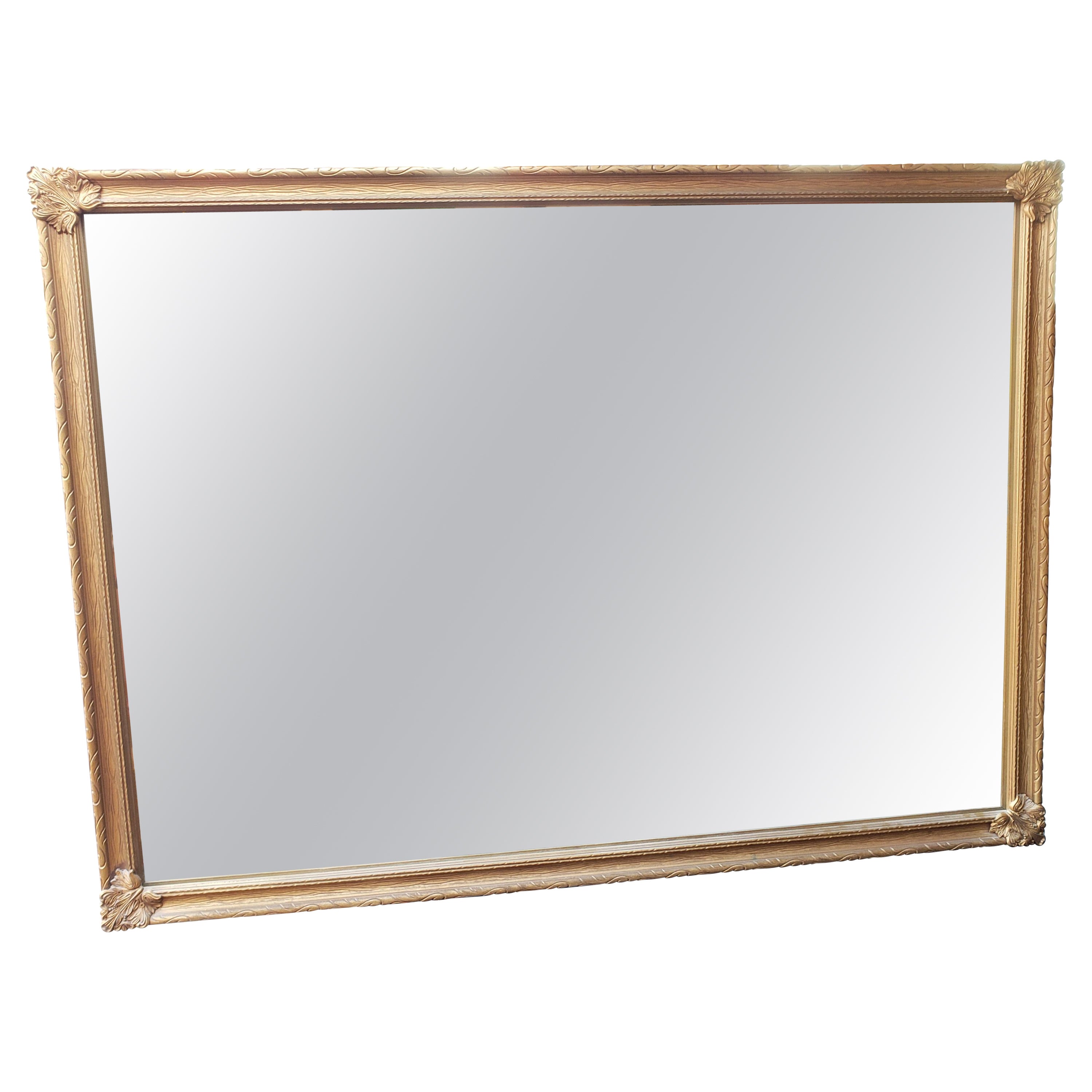 Miroir classique vintage en bois doré et cadre en laiton des années 1970