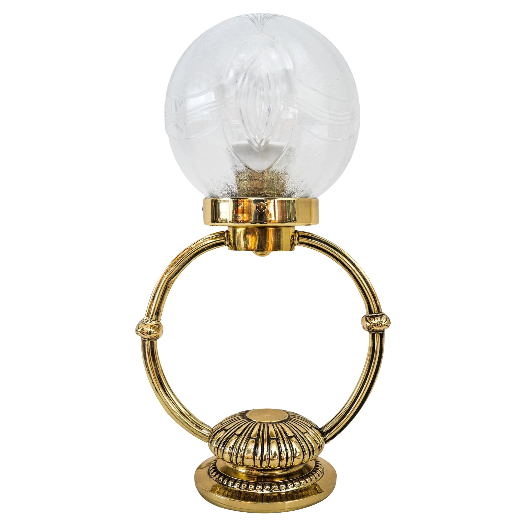 Art Deco Table Lamp with Original Cut Glass Shade Vienna Around 1920s