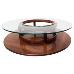 Mid-Century Modern Gianfranco Frattini Round Coffee Table, Teak and Glass, 1950s