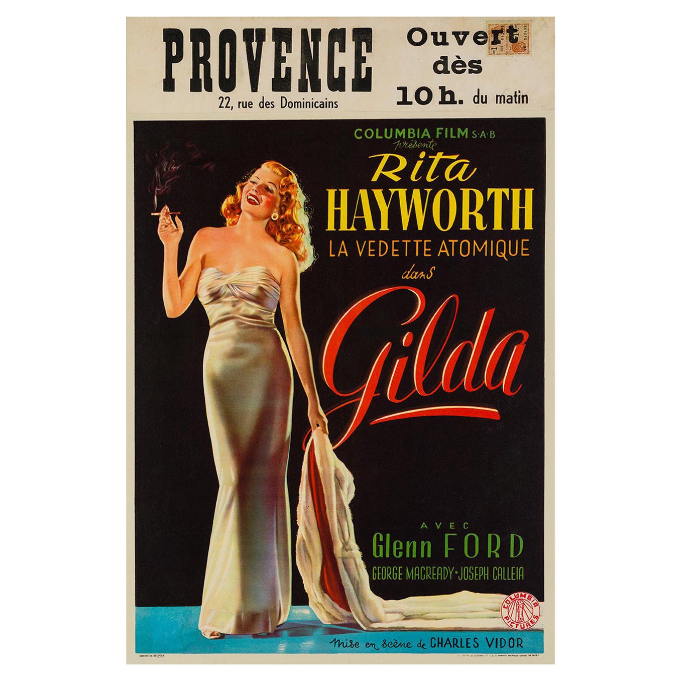 Gilda Original Vintage Belgium Film Movie Poster, 1946, Rare, Highly Collectible