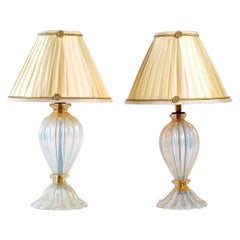 Antique Pair of Lamps, Cristal De Venise Opalescent Incrustation Poudre d'Or