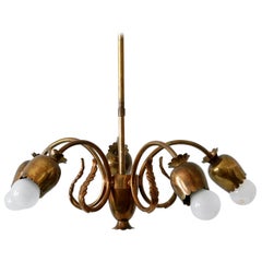 Mid-Century Modern Five-Armed Brass Tulip Pendant Lamp or Chandelier Italy 1950s
