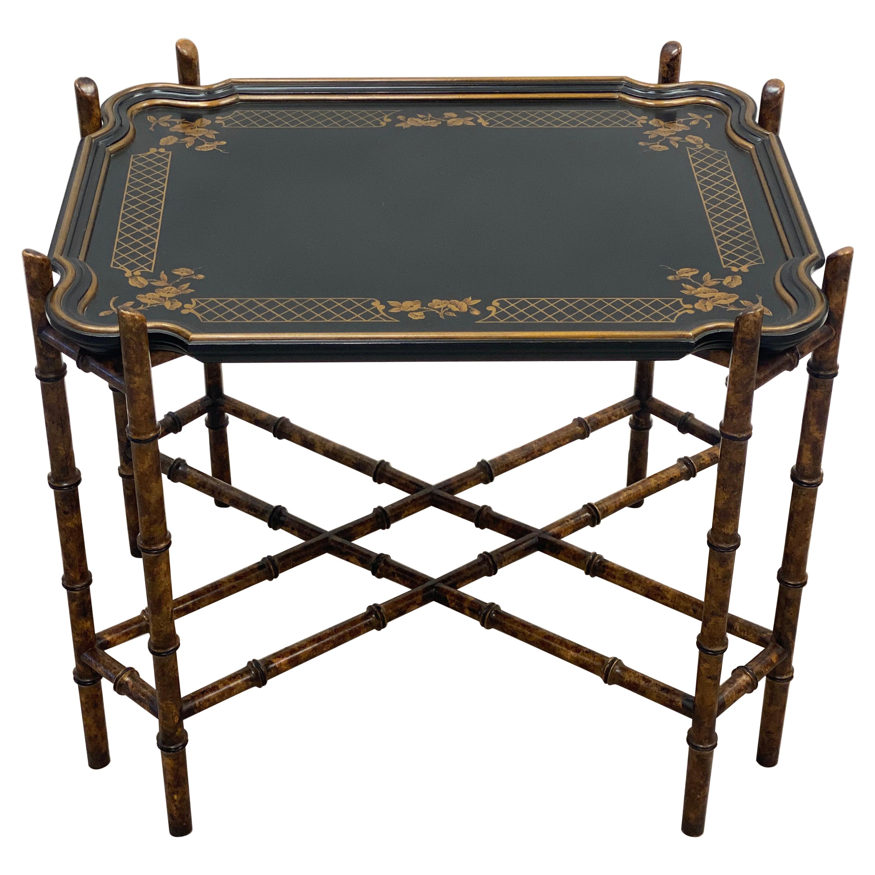 Baker Mid-Century Chinoiserie Faux Bamboo Tray Table