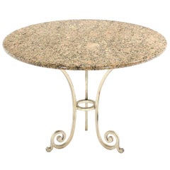 Granite Top Heavy Iron Base Round Gueridon Cafe Center Table 