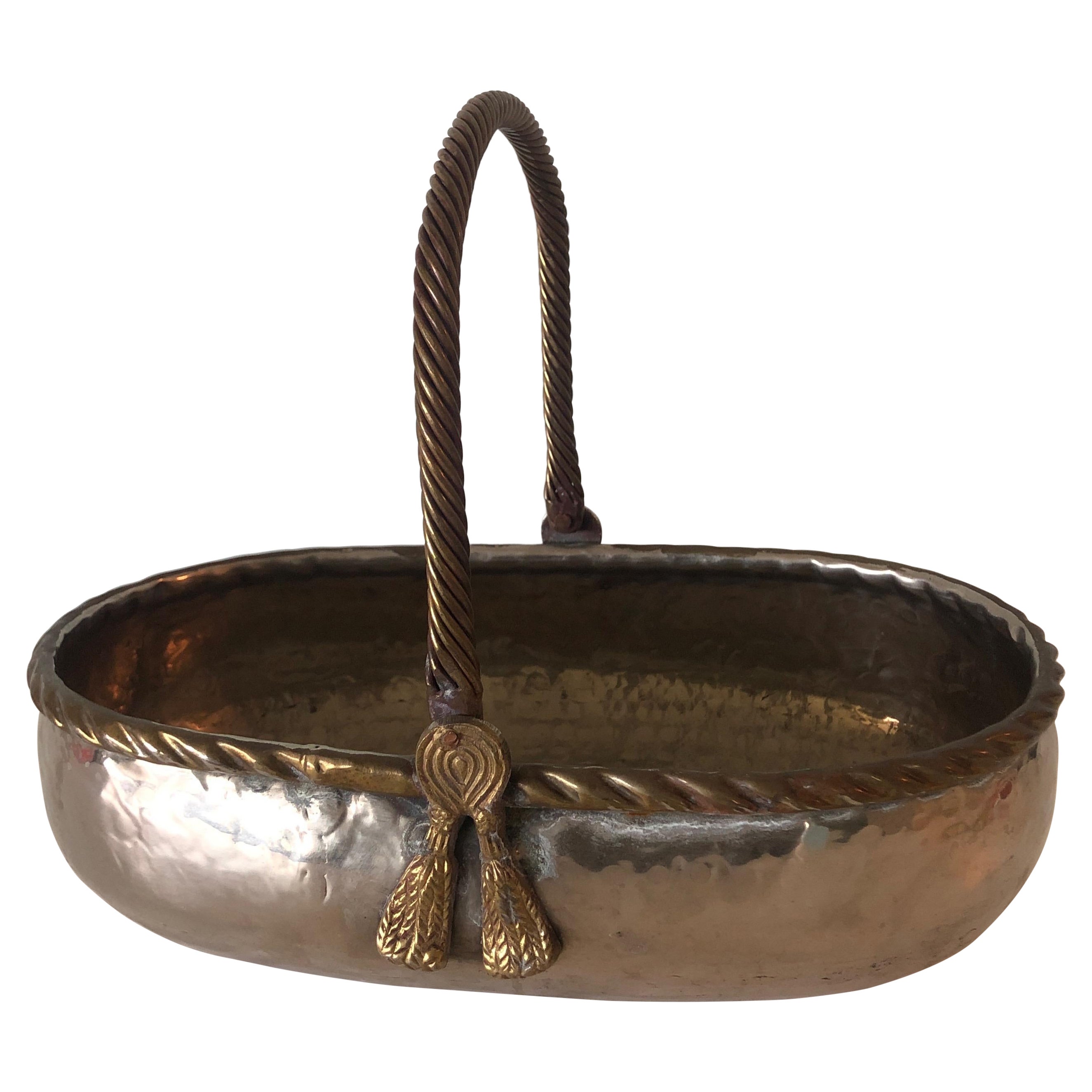 Small Hand-Hammered Silver and Brass Indian Metal Decorative Basket