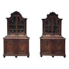 Pair Antique Liegoise Louis XV Bookcases, China Buffets