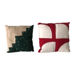 Retro Pair of Miniature Old Americana Quilt Decorative Pillows