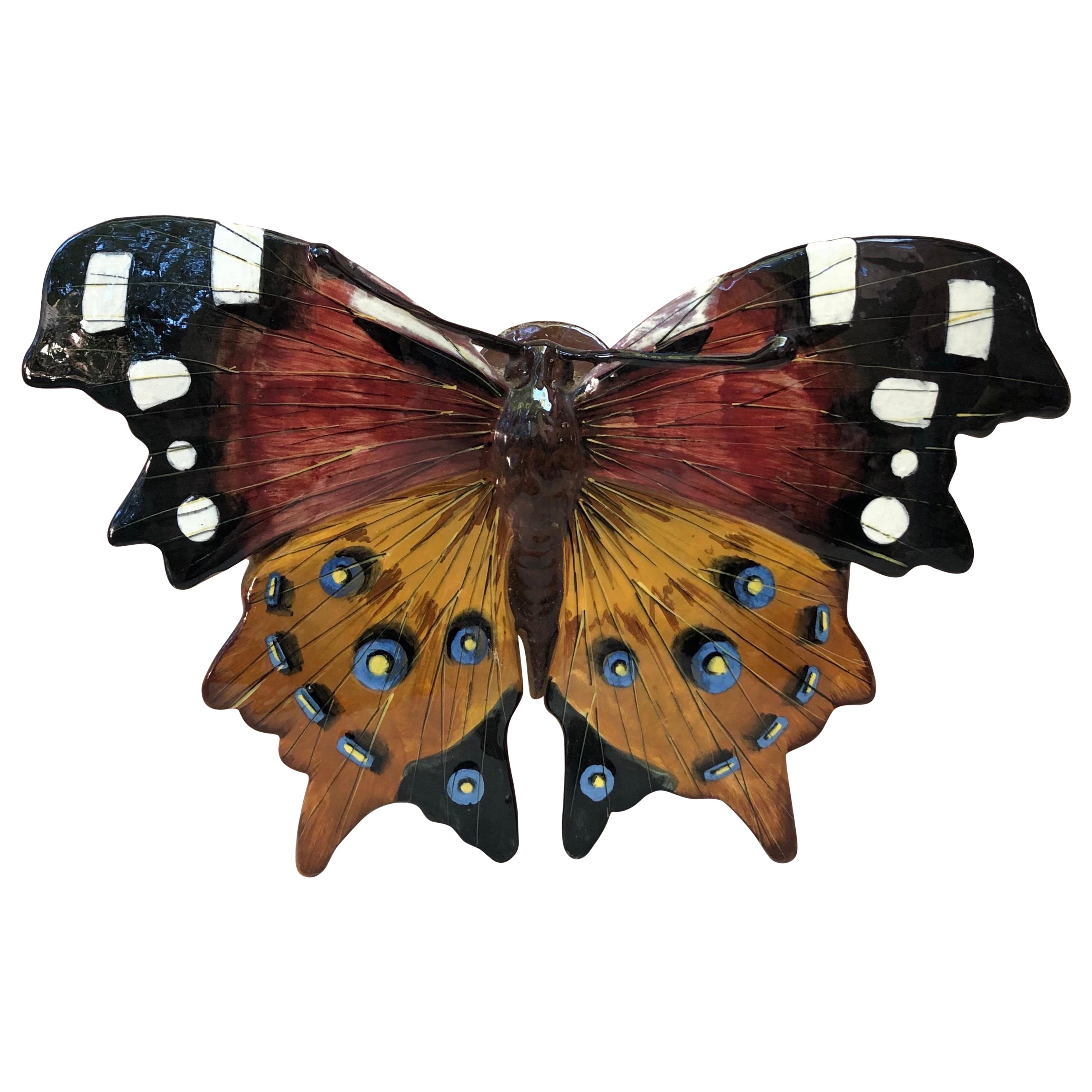 Rare Large Majolica Butterfly Wall Pocket Jerome Massier, circa 1900